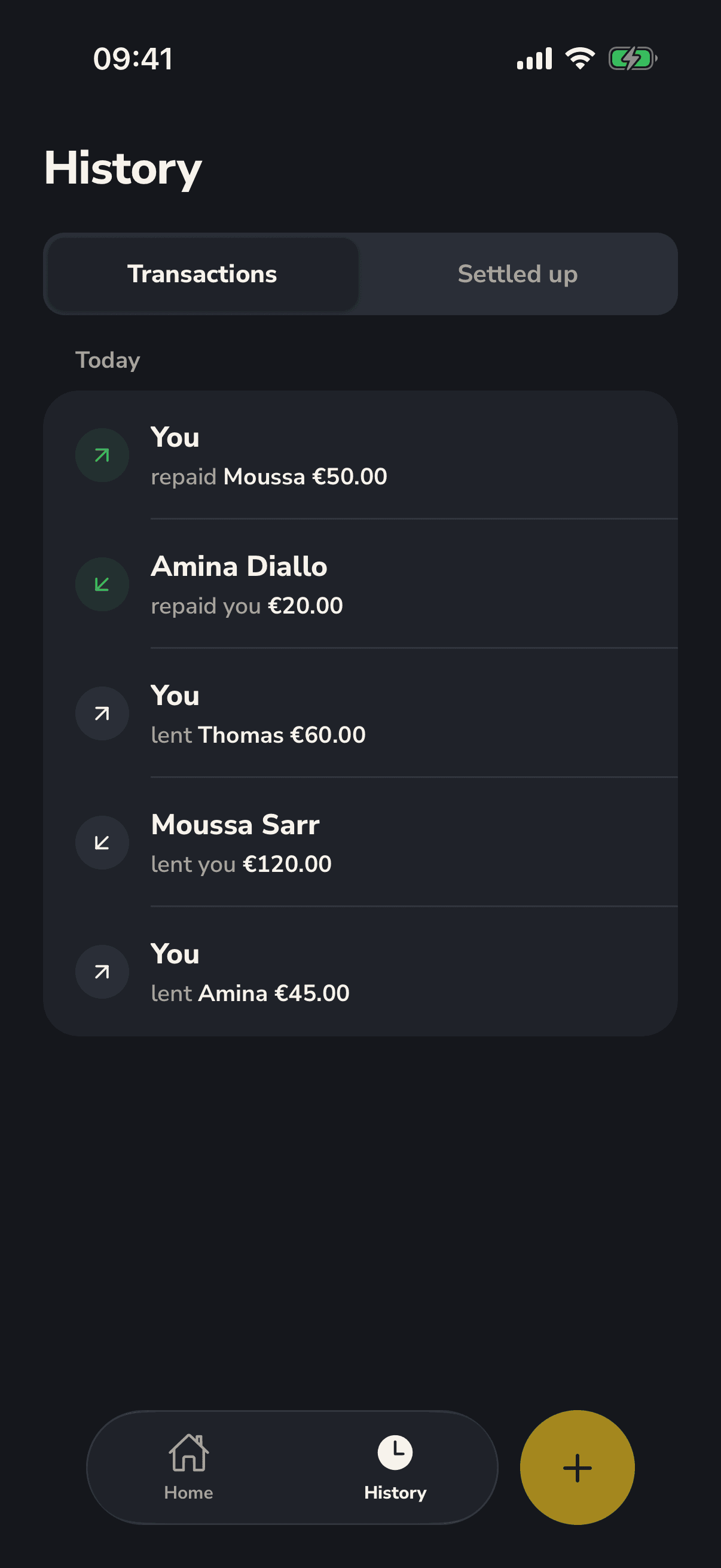 Tacktus history: every confirmed loan and repayment, newest first