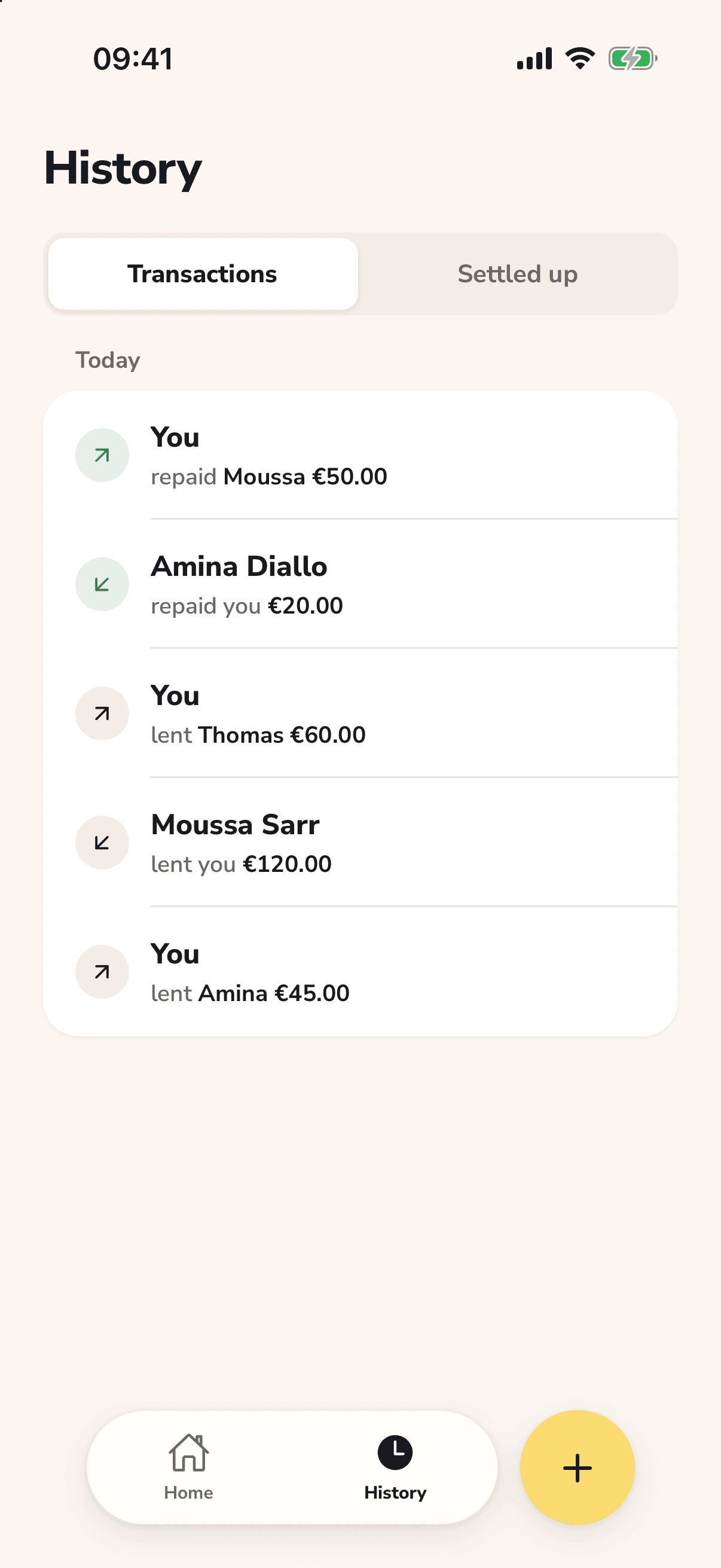 Tacktus history: every confirmed loan and repayment, newest first